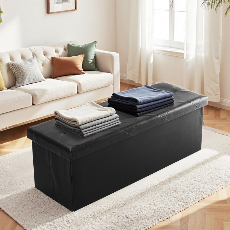 Banc de rangement pliable, Noir, Noir