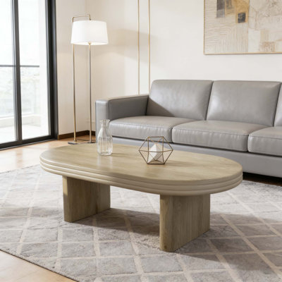Mid Century Modern Oval Fluted Coffee Table, Farmhouse Wood Coffee Table, Cocktail Table, Center Table