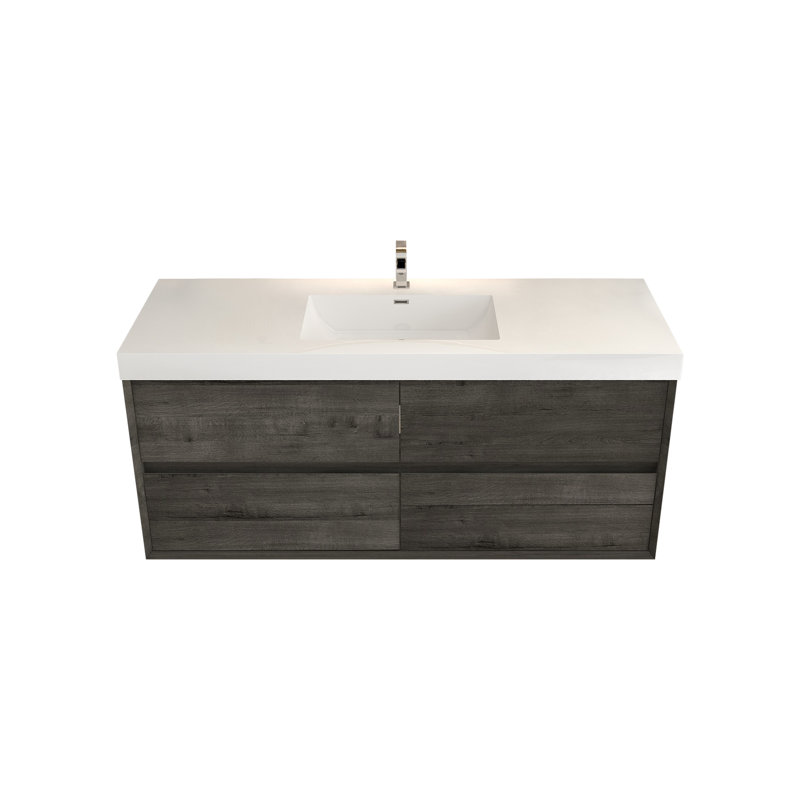 Ensemble de meuble-lavabo simple 59 po, Chêne fumé