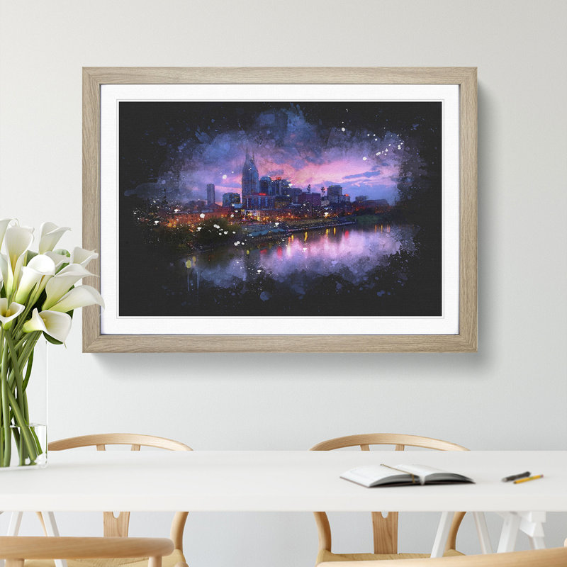 Nashville Tennessee Skyline - Picture Frame Graphic Art, Oak Framed, 36cm H x 48cm W x 2cm D