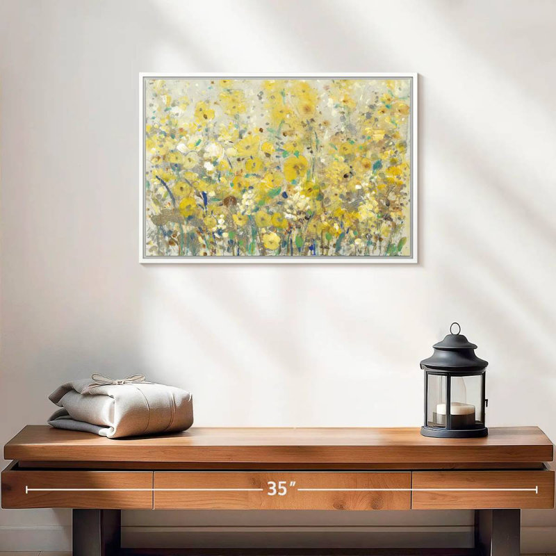 Jardin joyeux I, Cadre flottant blanc, 25 po x 17 po