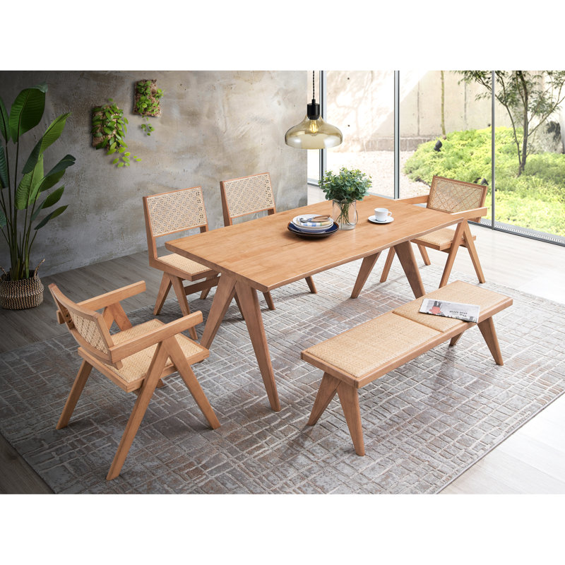 Table de salle à manger en noyer 6 pièces avec finition naturelle