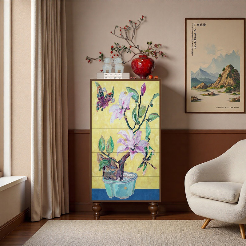 Armoire décorative à cinq tiroirs en pin