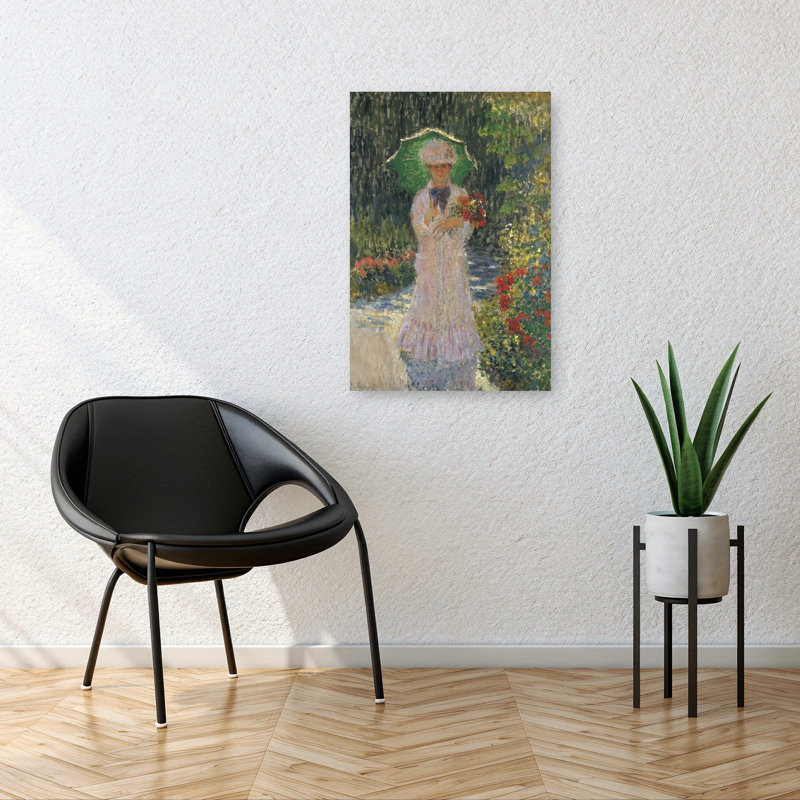 Camille A L'Ombrelle Verte 1876 Classic Abstract Contemporary Spring Summer Wall Art Print by Claude Monet - Wrapped Canvas Print