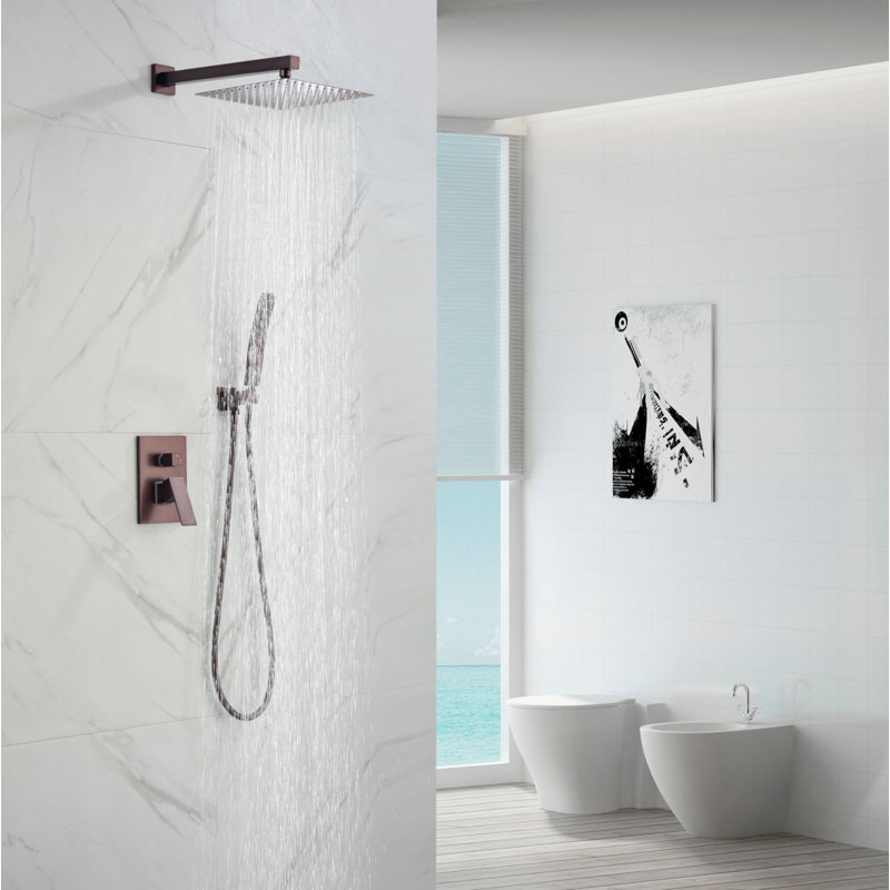 Pomme de douche carrée avec système de douche complet avec douchette carrée, Bronze huilé