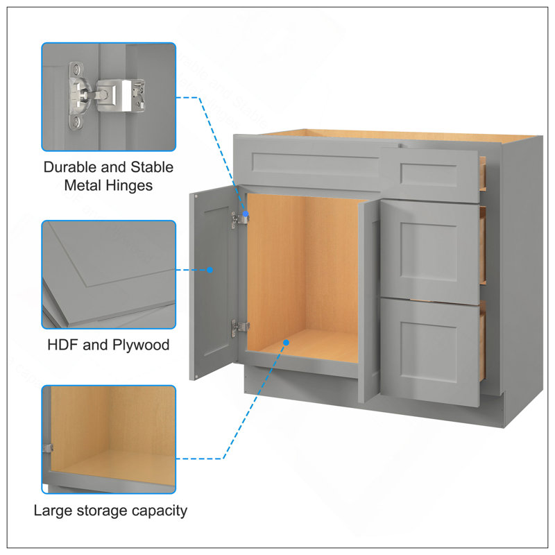 Versatile 36 In. W X 21 In. D X 34.5 In. H In Shaker White Plywood Ready To Assemble Floor Vanity Sink Base Kitchen Cabinet With Right Door