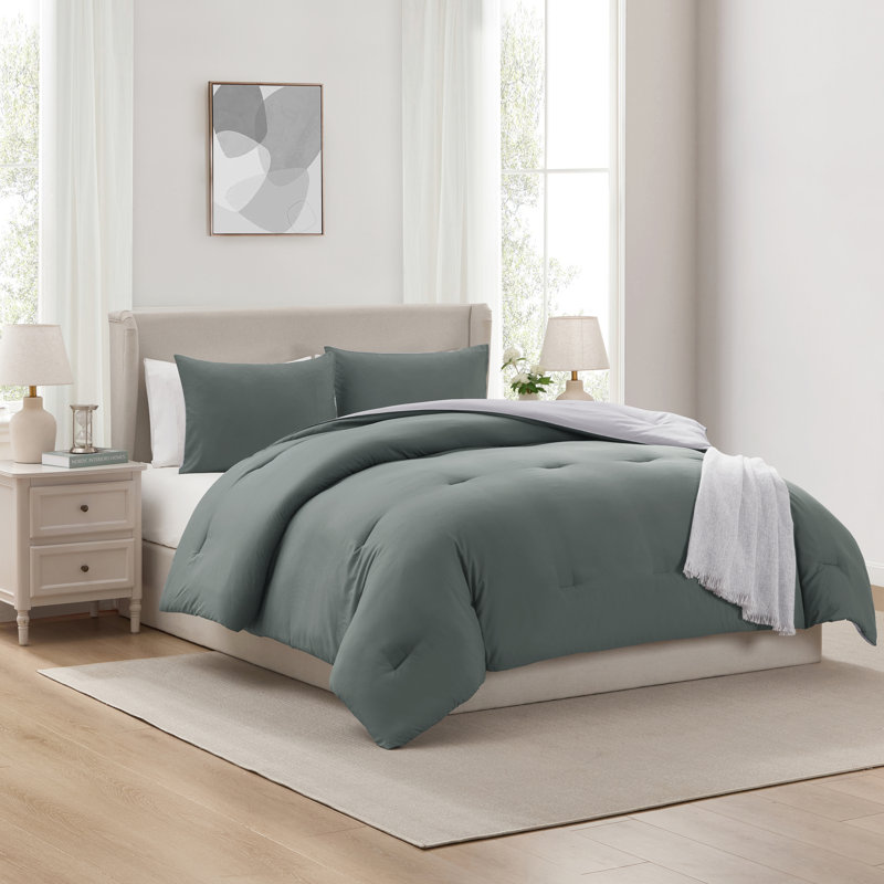 Ultra Soft Modern Reversible 2 Piece Comforter Set, Gentle Pine/Nimbus Cloud, Twin Comforter + 1 Standard Sham