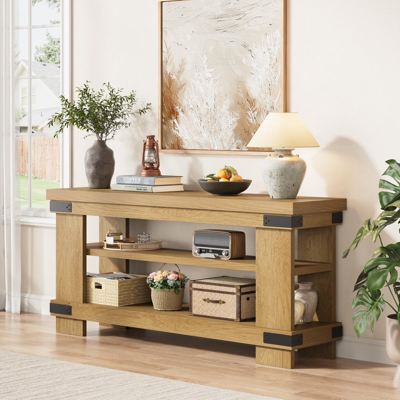 Meuble télé rustique industriel pour téléviseur de 55 po ou moins avec rangement à 3 niveaux Vividwood