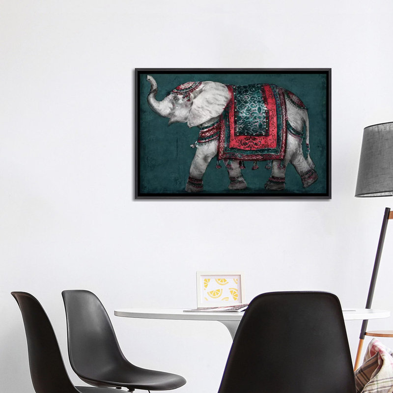 Éléphant Regal par Patricia Pinto-impression d’art graphique, H 40 po x l 26 po x P 1,5 po, Toile avec cadre noir patiné