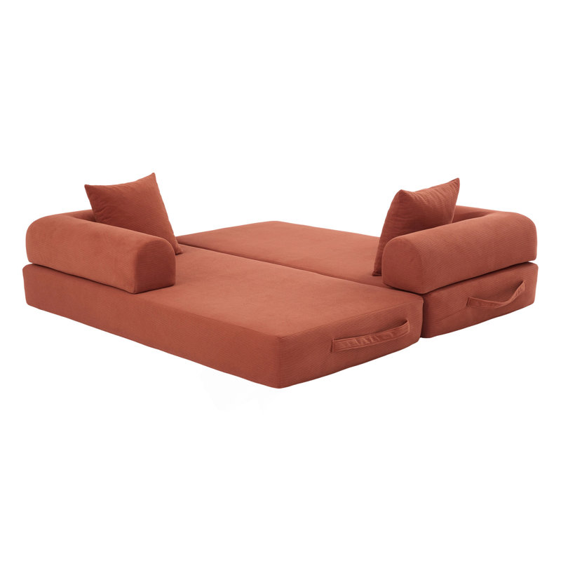 Canapé modulaire pliable, Velours côtelé orange