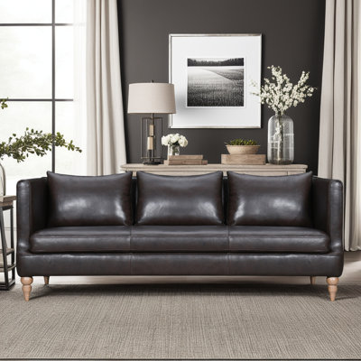 Sharayah 85'' Genuine Leather Tuxedo Arm Sofa