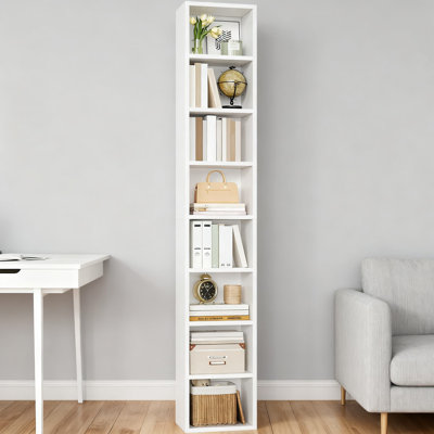 Armoire tour de rangement multimédia à 8 niveaux avec tablettes réglables, bibliothèque étroite étroite pour l'organisation de bureaux à domicile