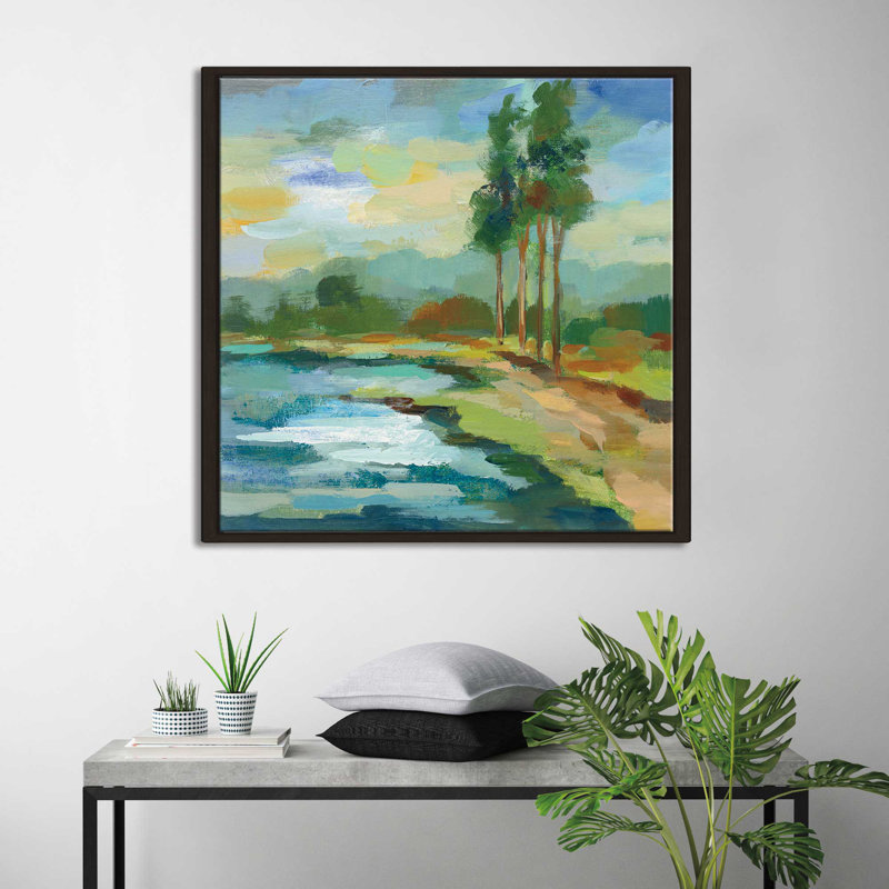 " Early Spring Landscape II ", 24" H x 24" W x 1.5" D, Espresso Floater Frame