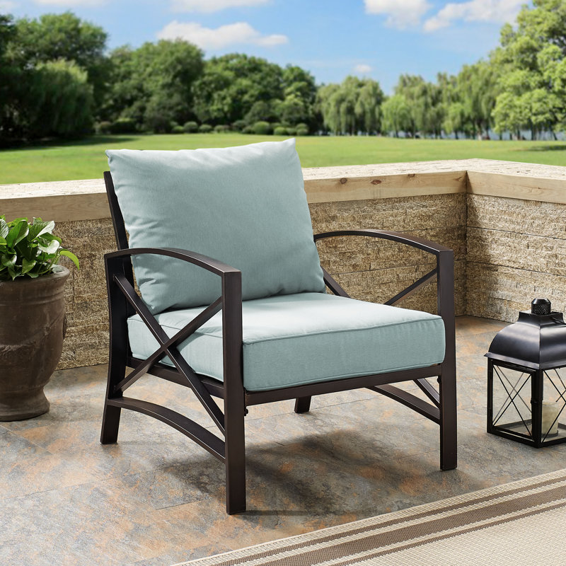 Chaise de patio avec coussins Mosier, Brume, Bronze huilé