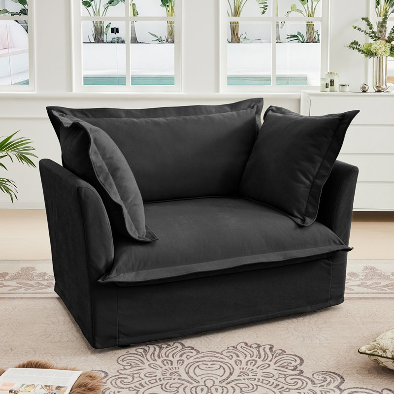 Canapé simple contemporain à siège profond et confortable, Noir