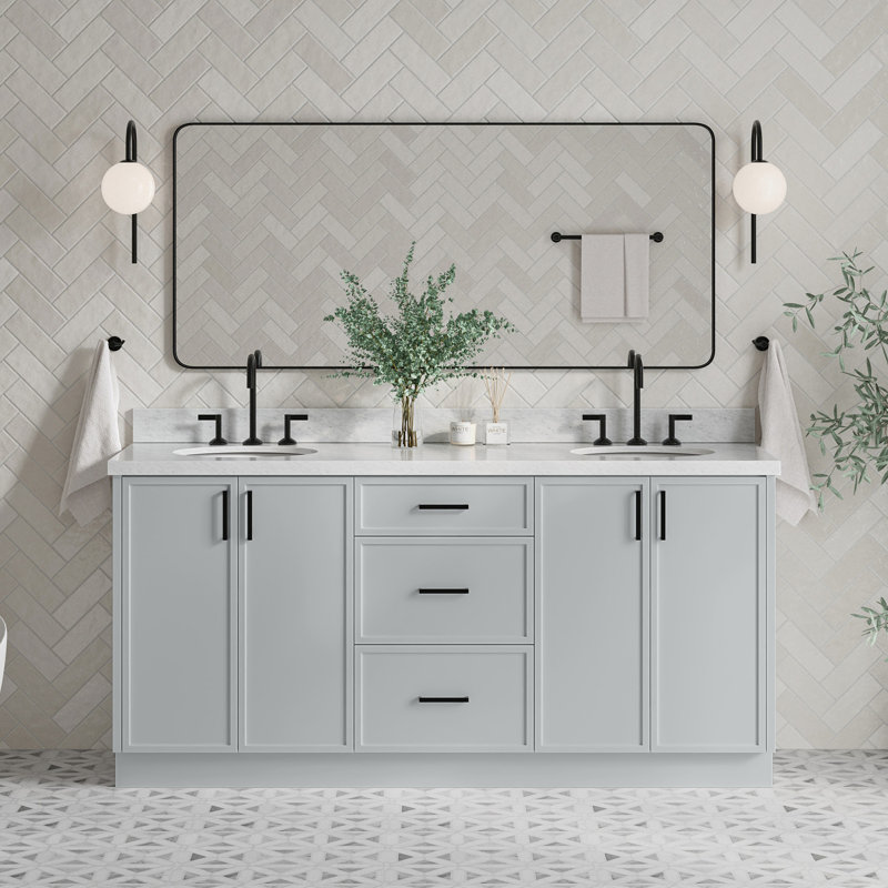 ARIEL Kellie 73 Double Sink Bathroom Vanity with Italian Carrara Marble Top, Gray