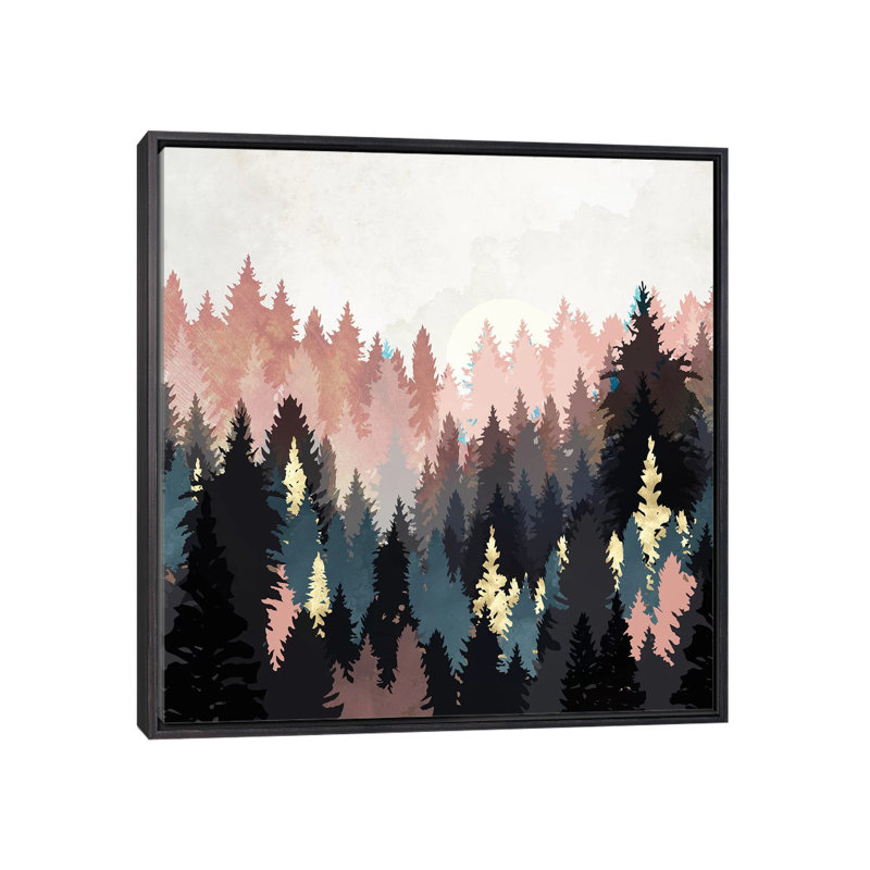 Printemps forêt clair - imprimé, H 18 po x l 18 po x 1,5 po, Cadre flottant noir patiné
