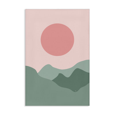 Pink Sun Green Mountains Canvas Wall Art by Martina Pavlova