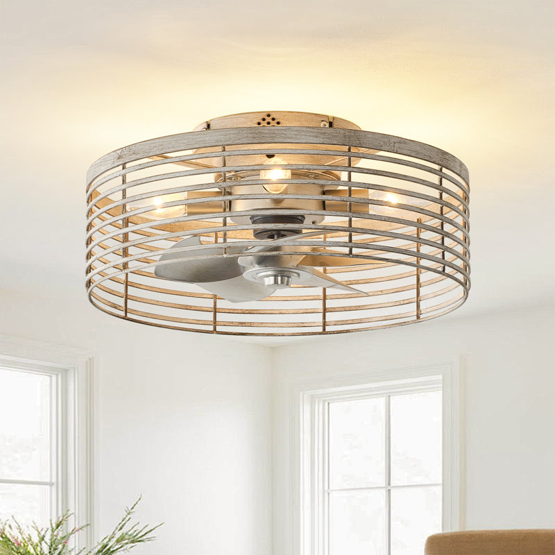 17.7" Smart Caged Ceiling Fan with Light Kit, APP and Remote Control