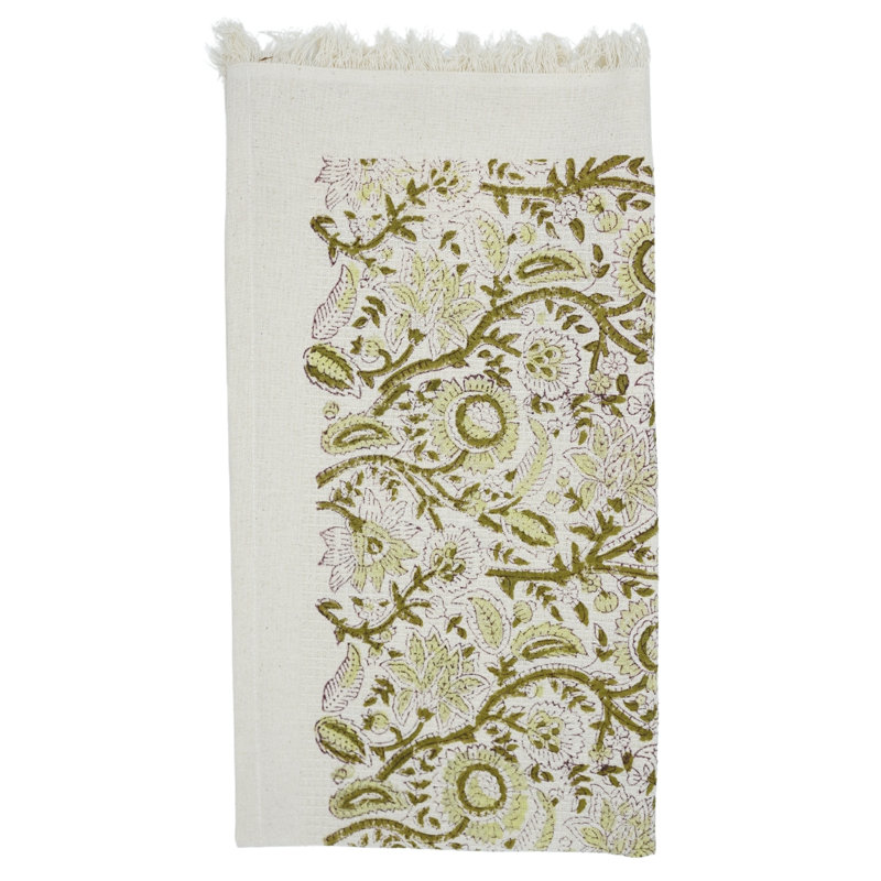Essuie-mains en coton gaufré à imprimé floral de luxe luxueux 17 x 32 po, Mahima, vert clair