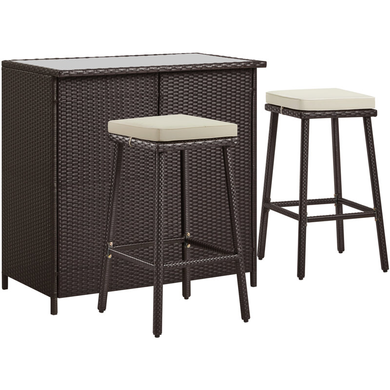 Rectangular 2-Person 40'' Long Bar Height Dining Set with Cushions