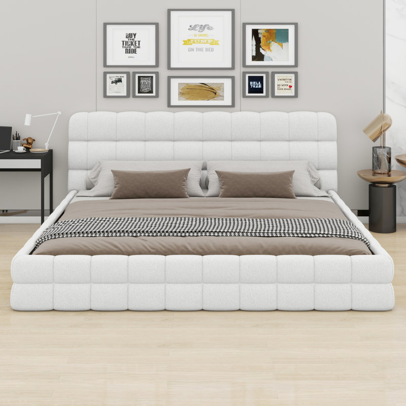 Lit plateforme tapissier Elegant, Blanc