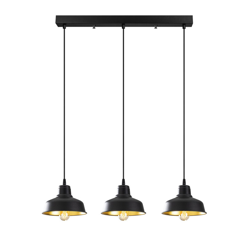 Lustre industriel scandinave, structure en métal noir, 42,1 po x 7,5 po | Hauteur réglable: 42,5 à 53,5 pouces | 3 x douilles E27 (40 W maximum) | Éclairage élégant pour la salle à manger et les espaces de vie, design élégant et durable