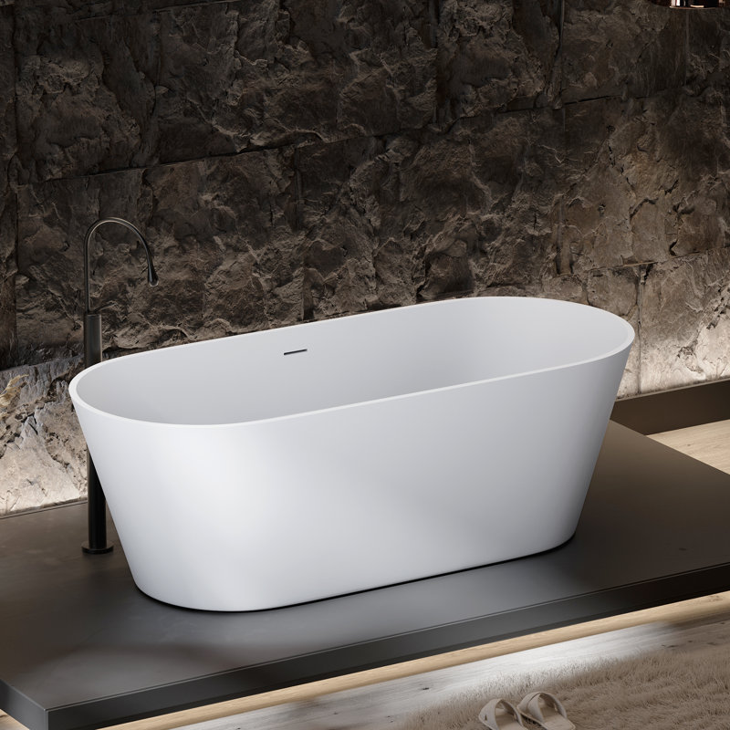 Baignoire de trempage autoportante à surface solide de 65 pouces KAKUSIGA pour salle de bain