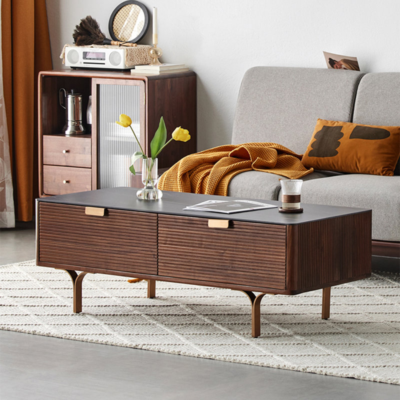 Rectangular solid wood rock plate coffee table, 16.9" H x 39.4" L x 19.7" W 