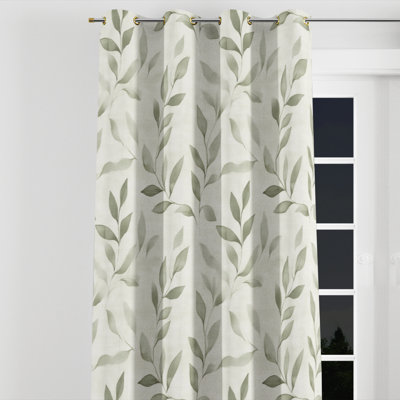 Floral Room Darkening Curtains - Modern Linen Sage Grommet Curtain - 1 Panel