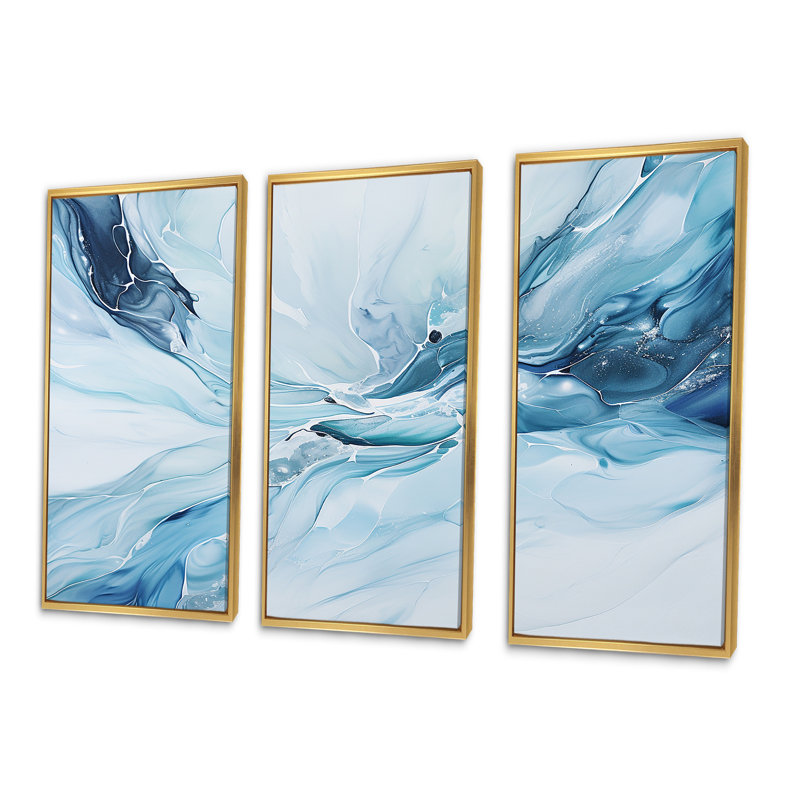 «White and Blue Glacier Charm», ensemble de reproductions d'art mural, Cadre flottant doré, H 40 po x l 60 po x P 1 po