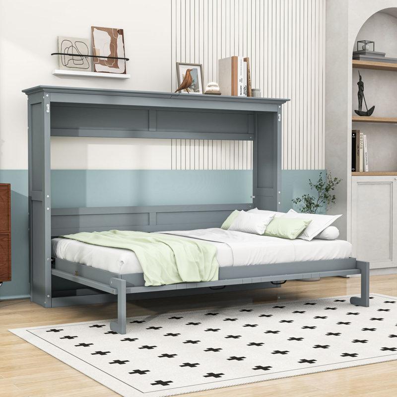 Lit escamotable en bois avec lattes, Gris