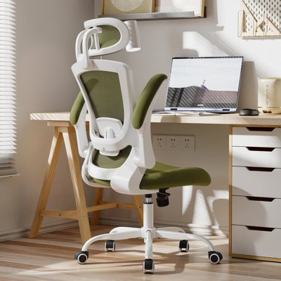Chaise de bureau ergonomique, chaise de travail en filet respirant avec accoudoirs rabattables et hauteur réglable