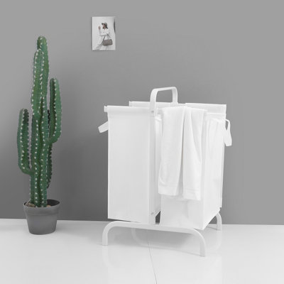 White 2 110l Laundry Hamper With Lid, Cloth Basket For Clothes & Storage, Large Sorting Cards Capacity