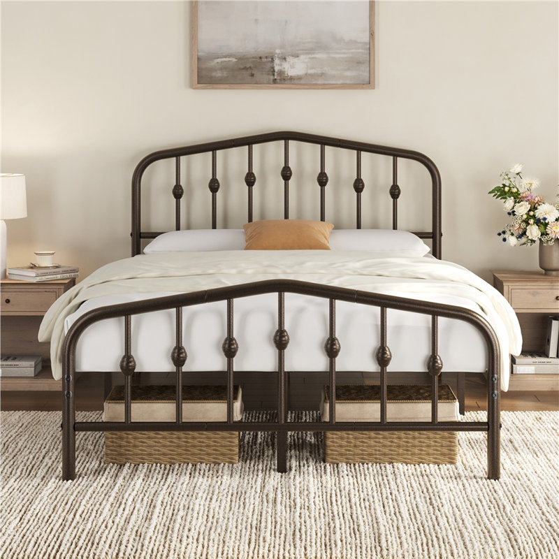 Metal Bed with Arched Headboard and Footboard, Double (4'6), Bronze