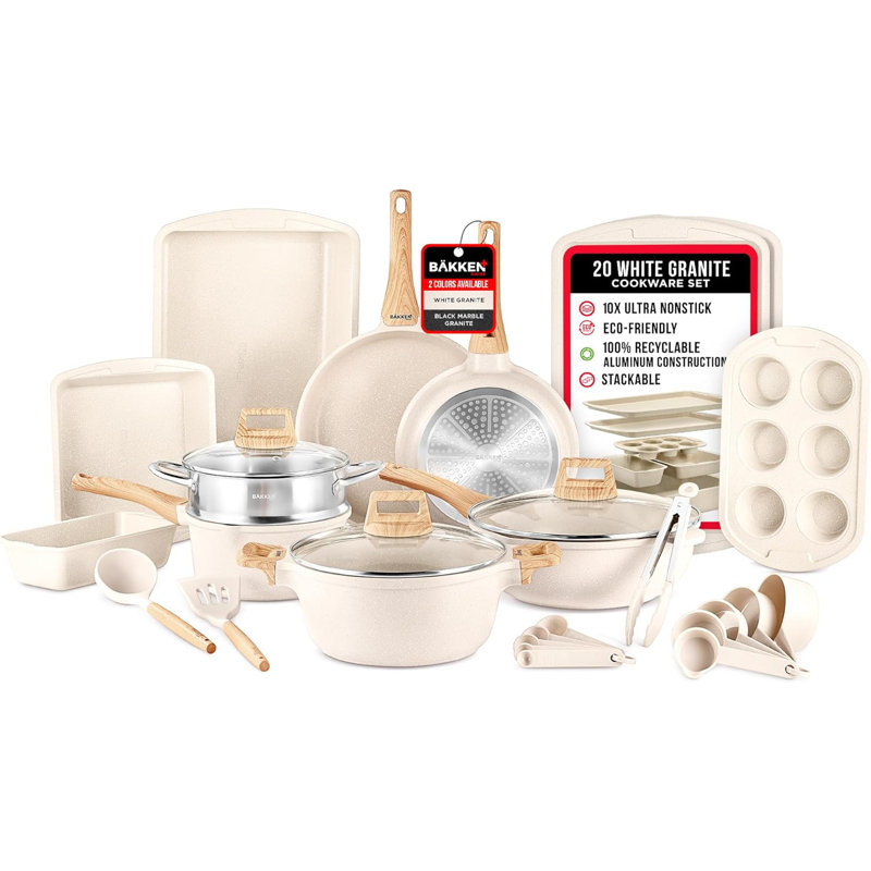 Ensemble de batterie de cuisine 20 pièces en acier au carbone, Blanc