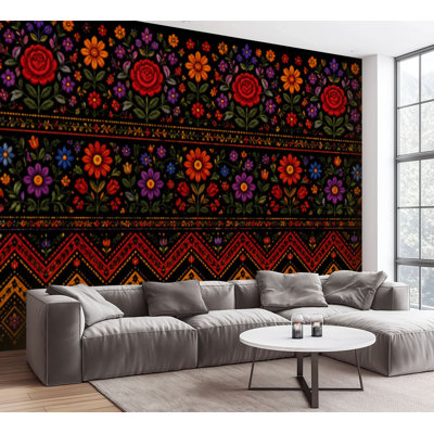 Wall Mural Peel and Stick Wallpaper vintage traditional seamless bohemian Gypsy Mexican Self-Adhesive Removable Contact Paper Wall Decor for Living Room Bedroom 100"H x 144"W