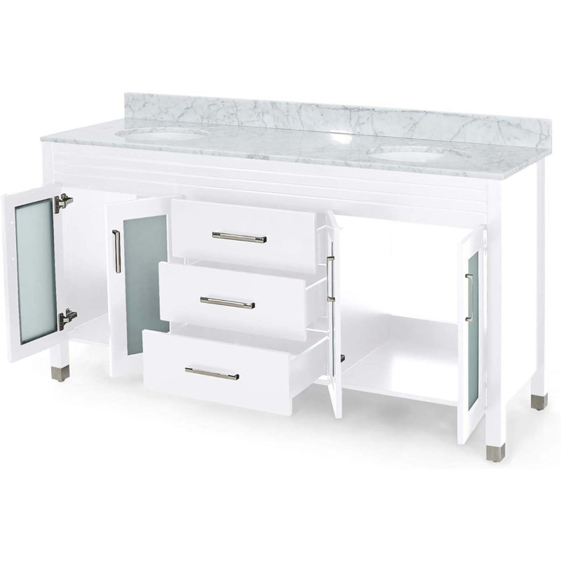 Meuble-lavabo double 73 po avec plateau en marbre Jahmiel