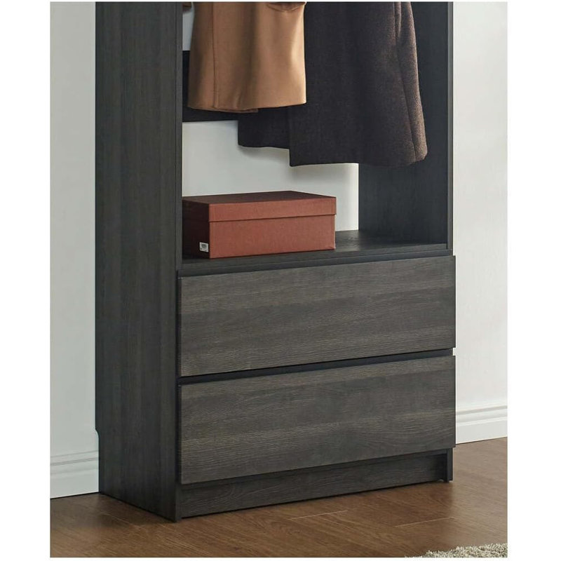  32 Inch Gray Wood Walk in Closet with Three Shelves for Stylish Closet Room Setup, Black