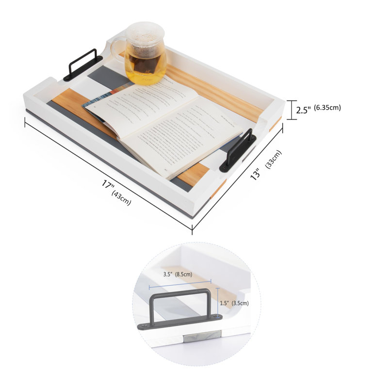 Serving Tray Wooden With Handle For Ottoman, Rustic Rectangle Coffee Tray For Eating, Size 17''X13'', Multicolor
