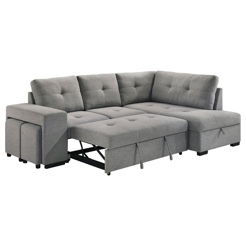 Modern Sleeper Sectional Sofa with Hidden Storage and Stool Seating