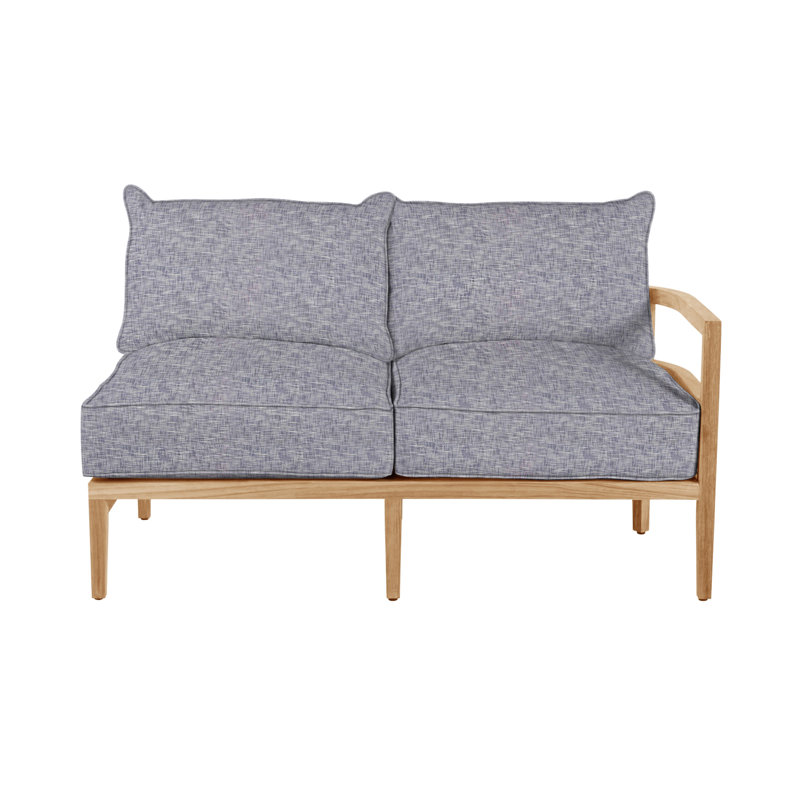 Santa Barbara 57.5" Wide Outdoor Teak Loveseat with Cushions, Natural Teak, Rollo Lace InsideOut® Linen, Welt + Standard fill