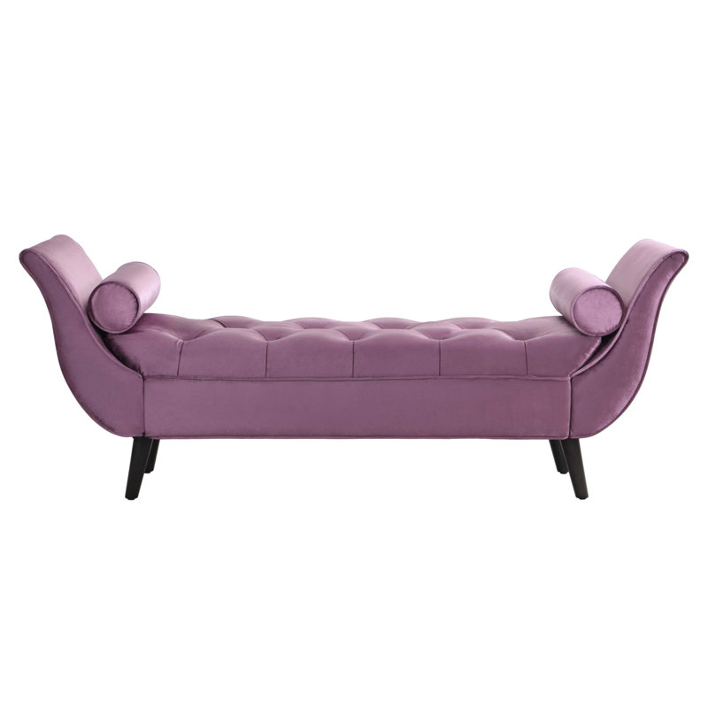 Upholstered Velvet Bench, Purple, Black