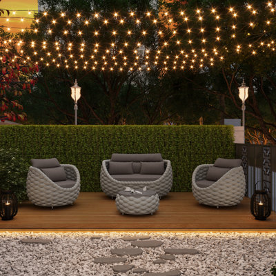  Fully Assembled Altuminum Frame 4 Person Polyester Rope Seating Group with Cushions Living Room Set
