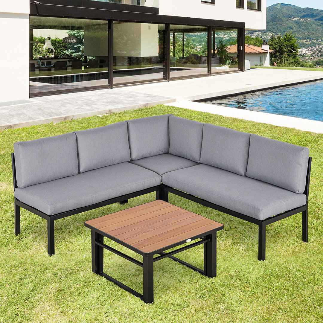 4-tlg. Gartenmöbel-Set Gartenset Sitzgruppe mit hebbarem Couchtisch Sofa mit Kissen Outdoor Grau