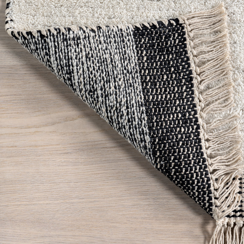 Ivory and Gray Handmade Wool Cotton Rectangular Area Rug, 9' x 12'