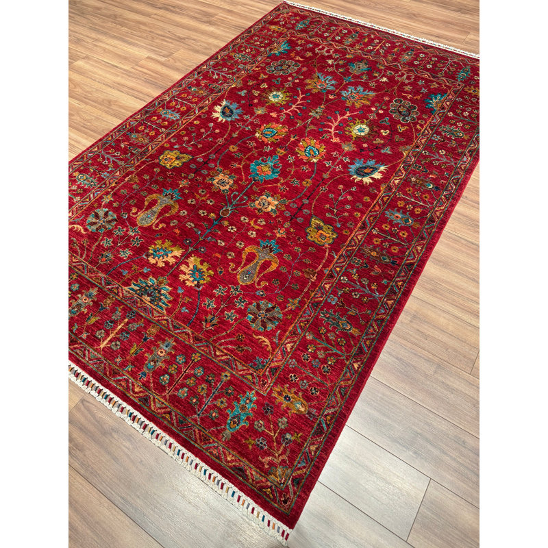 Tapis en laine et coton rouge noué à la main Original
