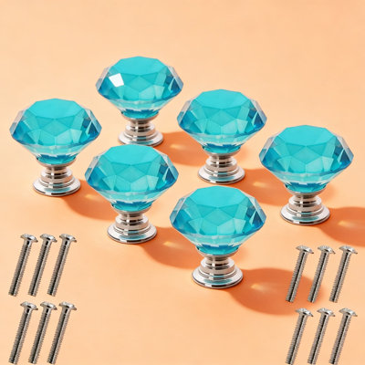 Paquet de 6 boutons d'armoire en cristal, poignées de tiroir en forme de diamant pour armoires de cuisine, commode, garde-robe et poignées de quincaillerie d'armoire
