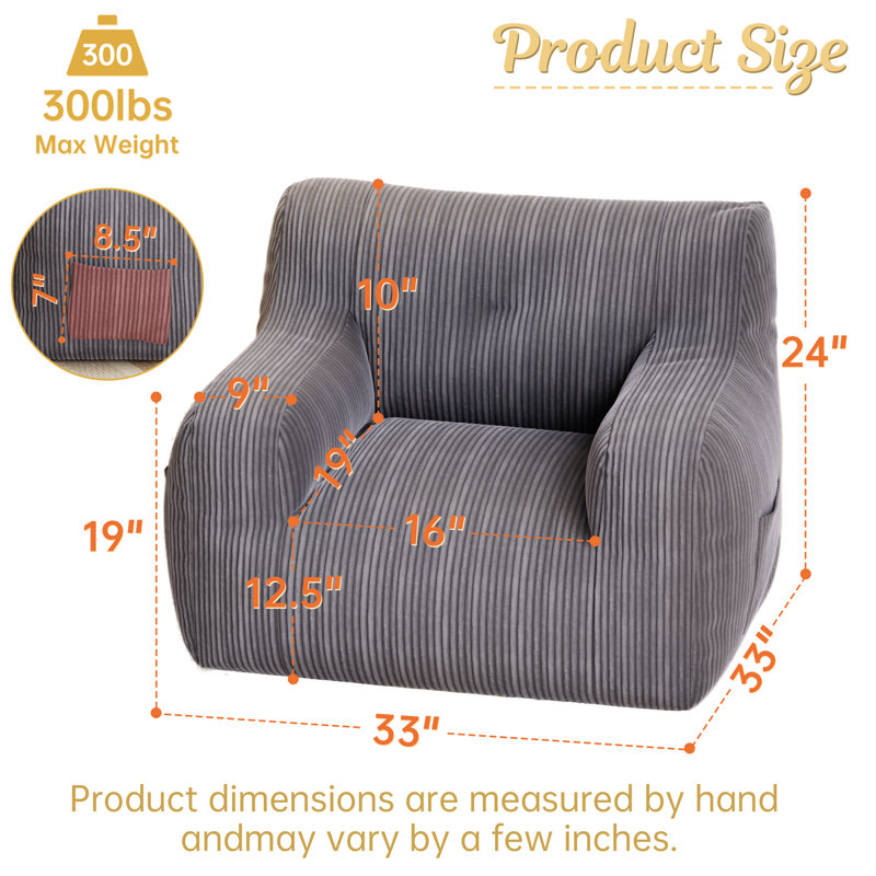 Bean Bag Chair Sofa, Big Comfy Chair For Bedroom Living Room, Bean Bag Lazy Chair For Adults With Pocket Armrests For Gaming, Reading