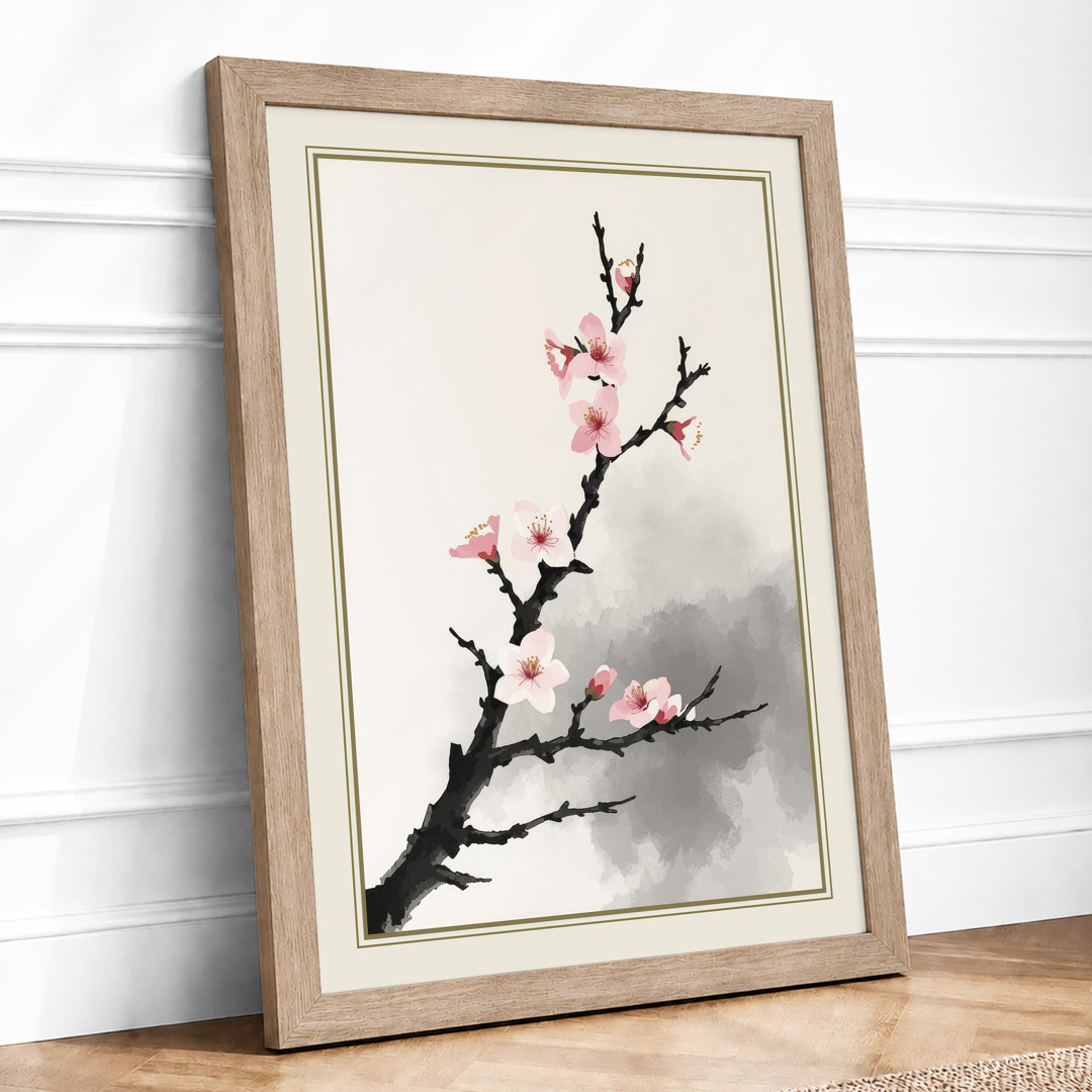 Moonlit Cherry Blossom Japandi - Framed Print